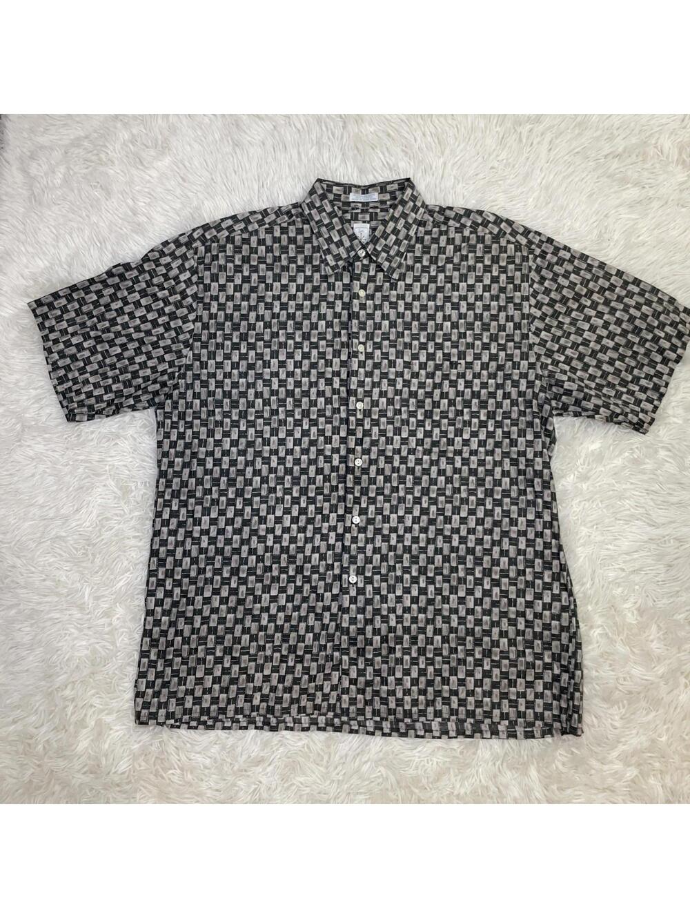 Vintage Burma Bibas Hawaiian Mens Blue Printed Short Sleeve Button Up Shirt Sz L